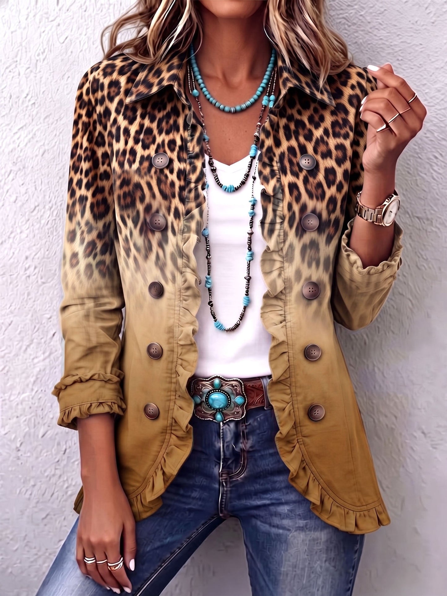 Paola | Blazer Léopard Ombré à Volants