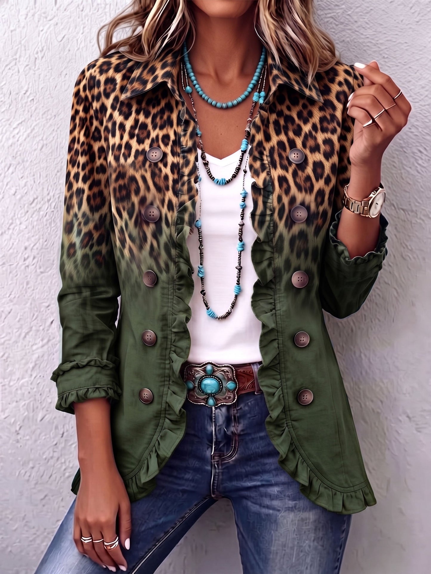 Ludovica | Blazer Léopard Ombré à Volants