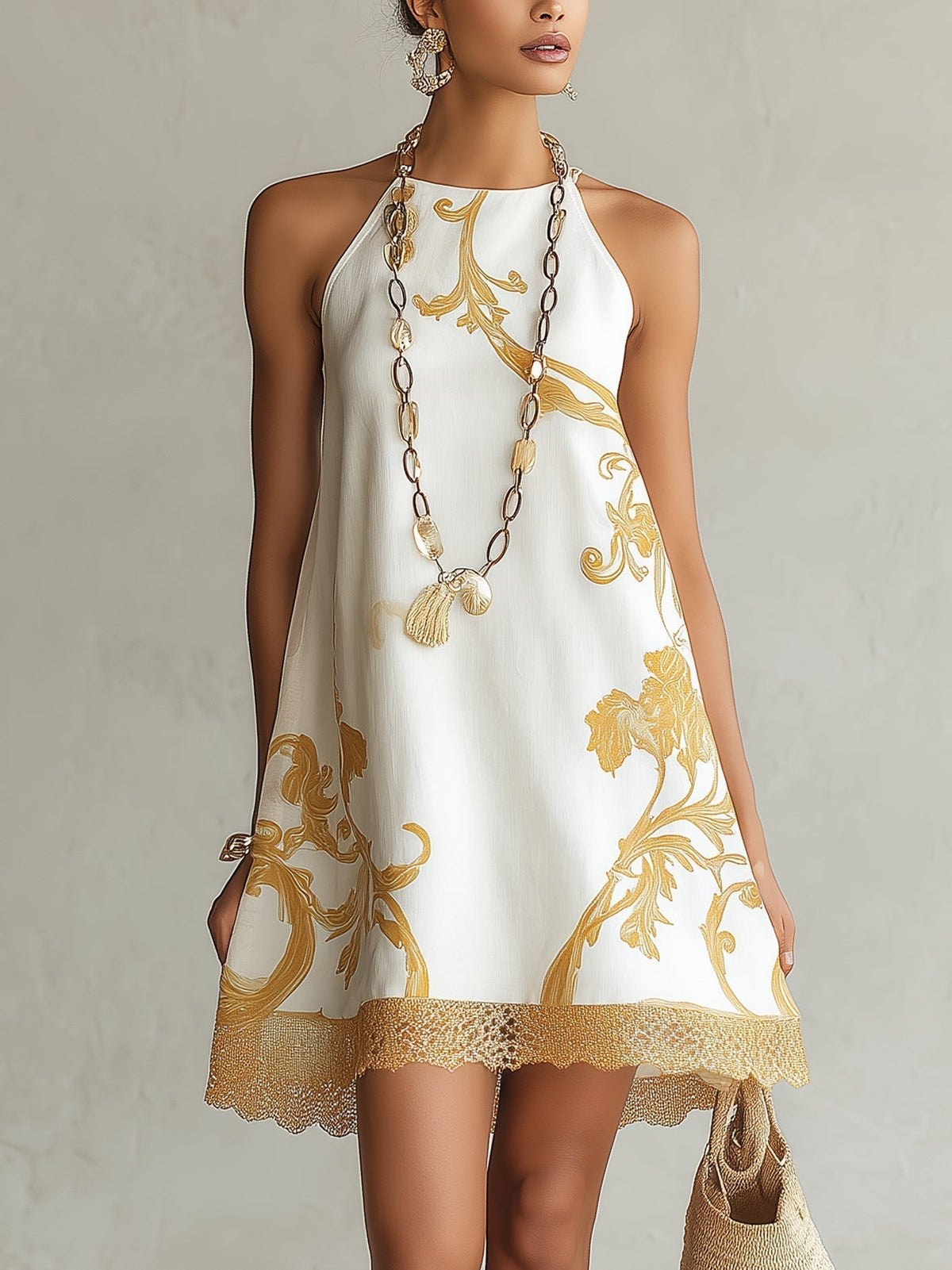 Héloïse – Vestido Encaje Blanco Dorado