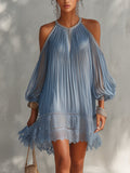 Séraphine – Vestido Azul Hombros Descubiertos