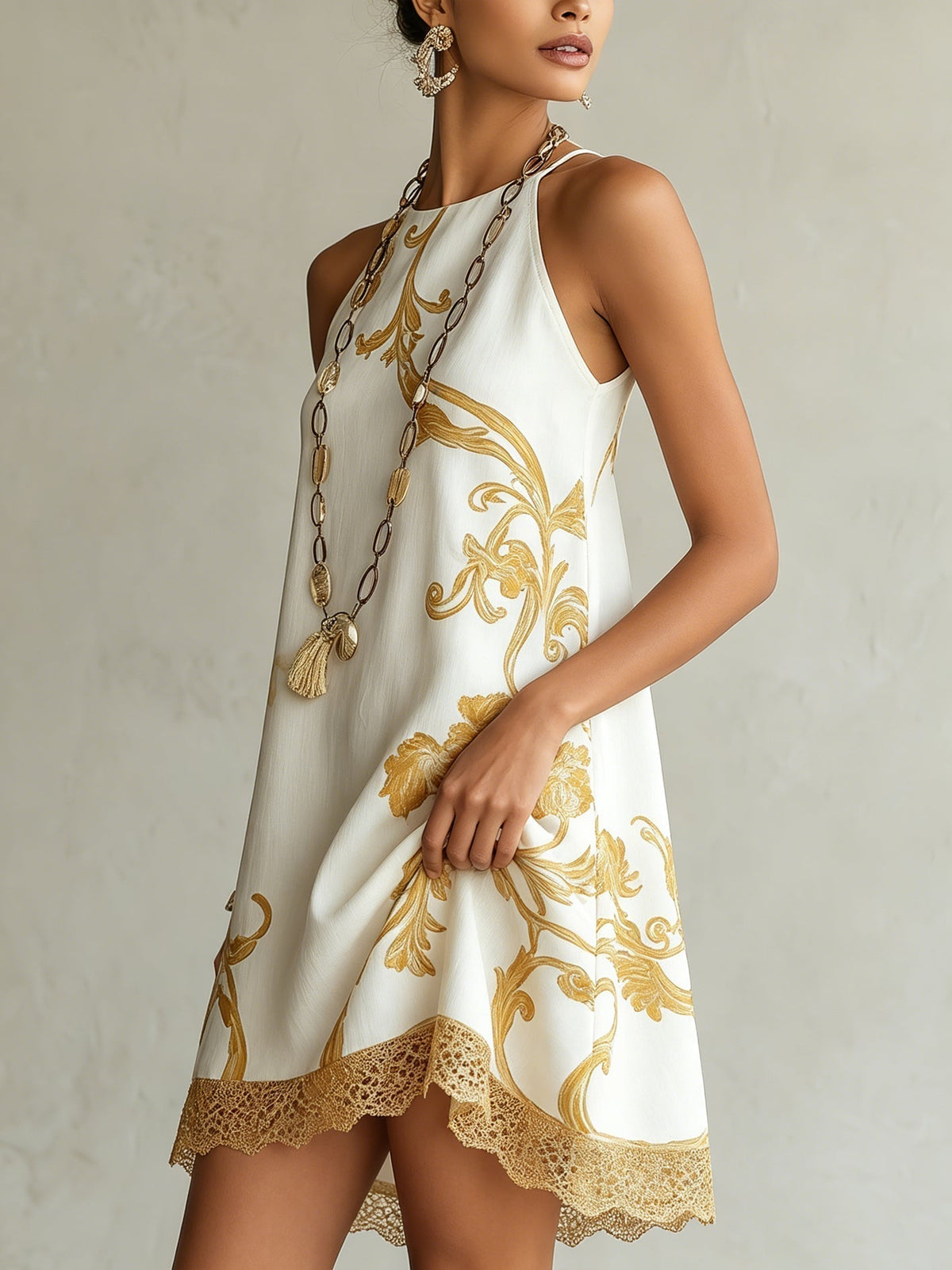 Héloïse | Vestido Encaje Blanco Dorado