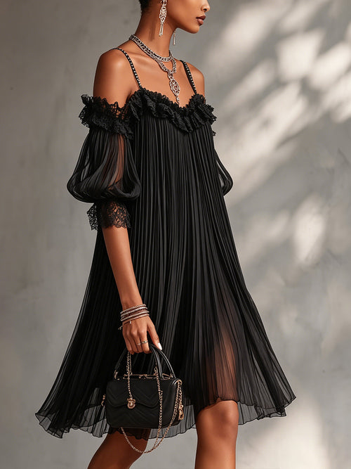 Camille | Vestido Gasa Negra Encaje