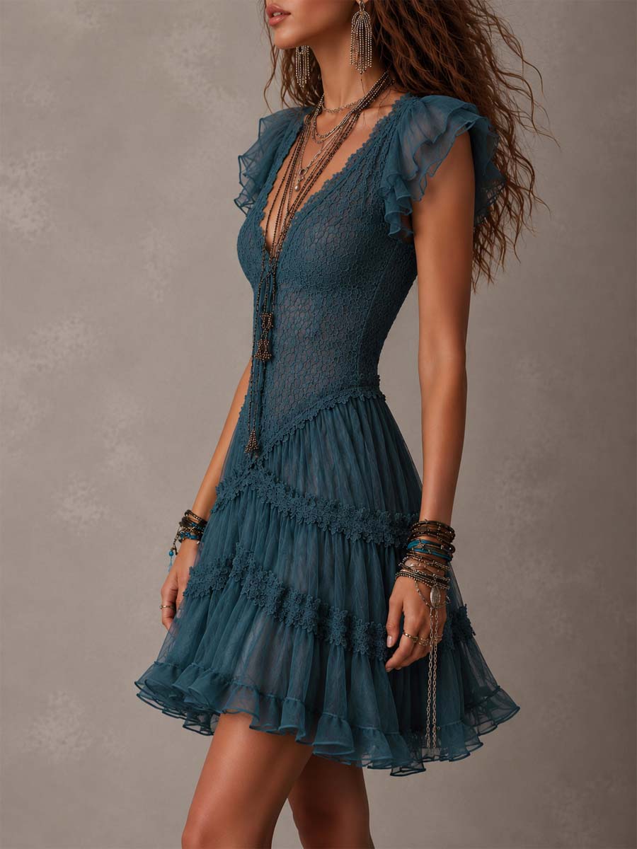 Delphine | Vestido Volantes Encaje Retro