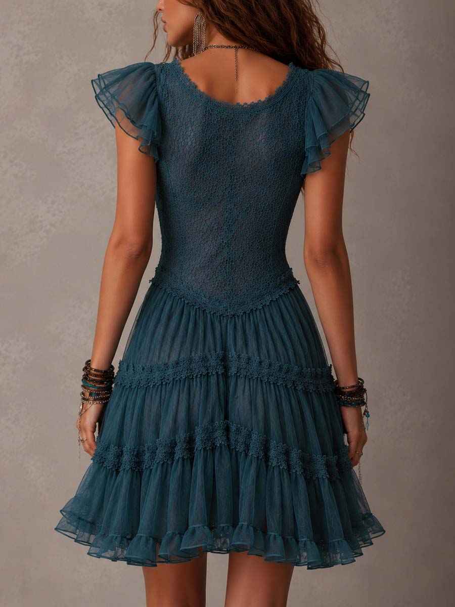 Delphine | Vestido Volantes Encaje Retro