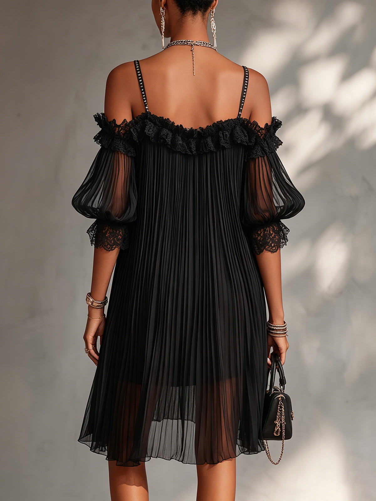 Camille | Vestido Gasa Negra Encaje