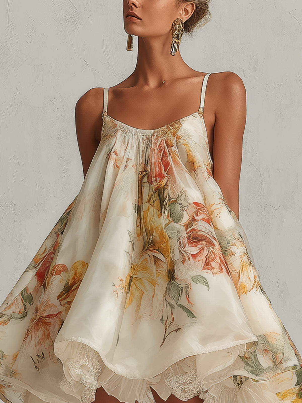 Blanche | Vestido Organza Floral Beige