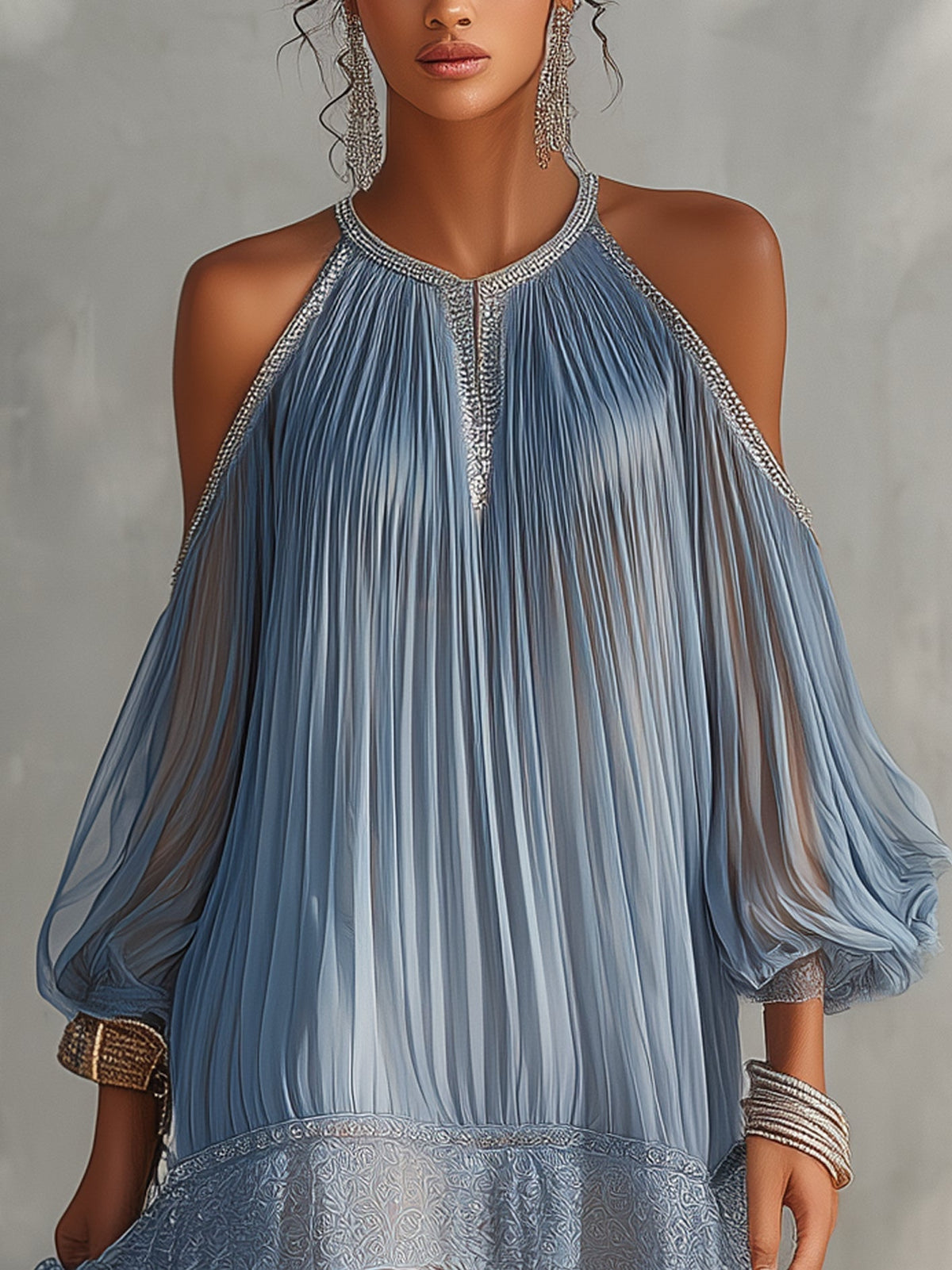 Séraphine | Vestido Azul Hombros Descubiertos