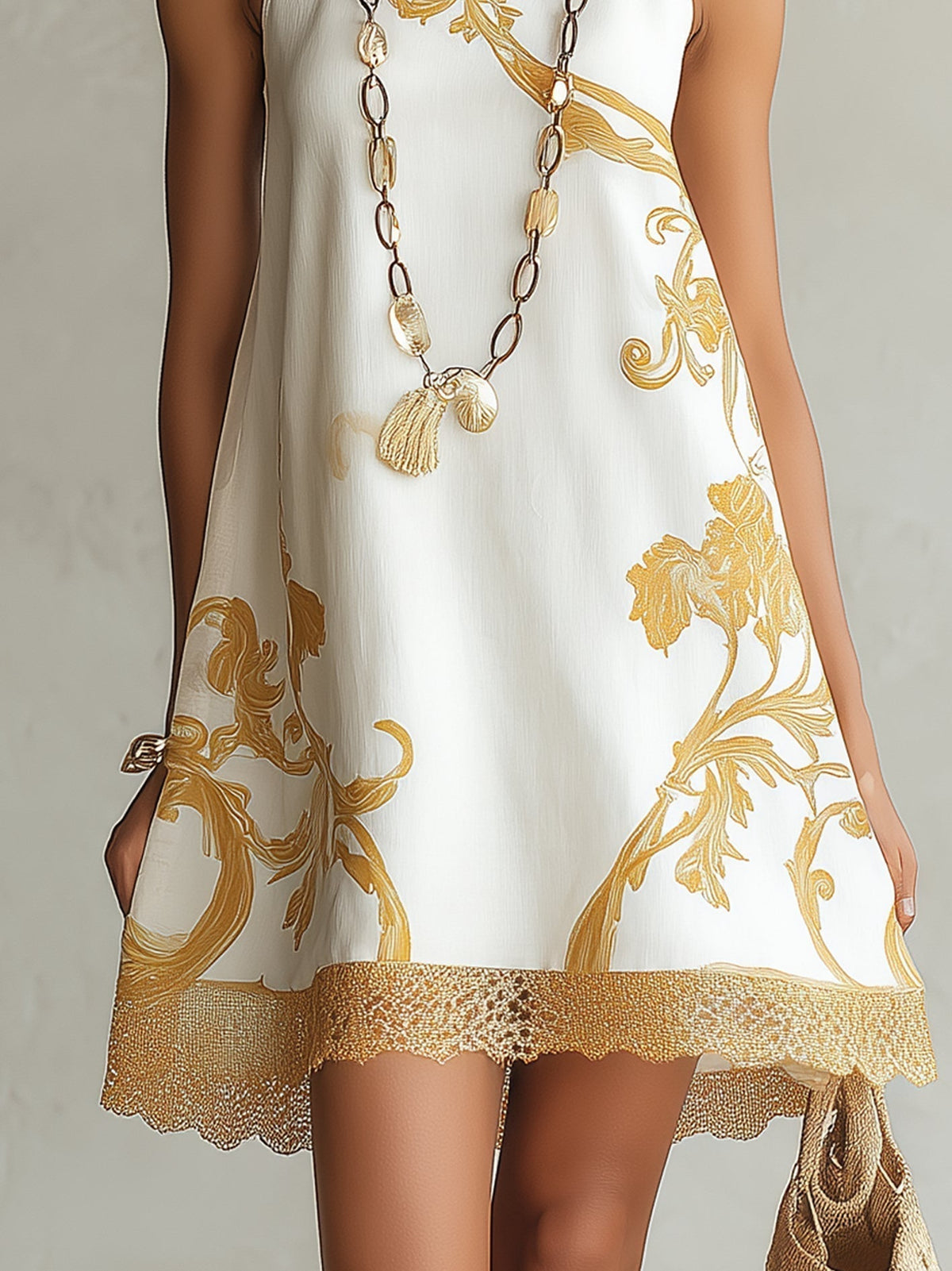 Héloïse | Vestido Encaje Blanco Dorado