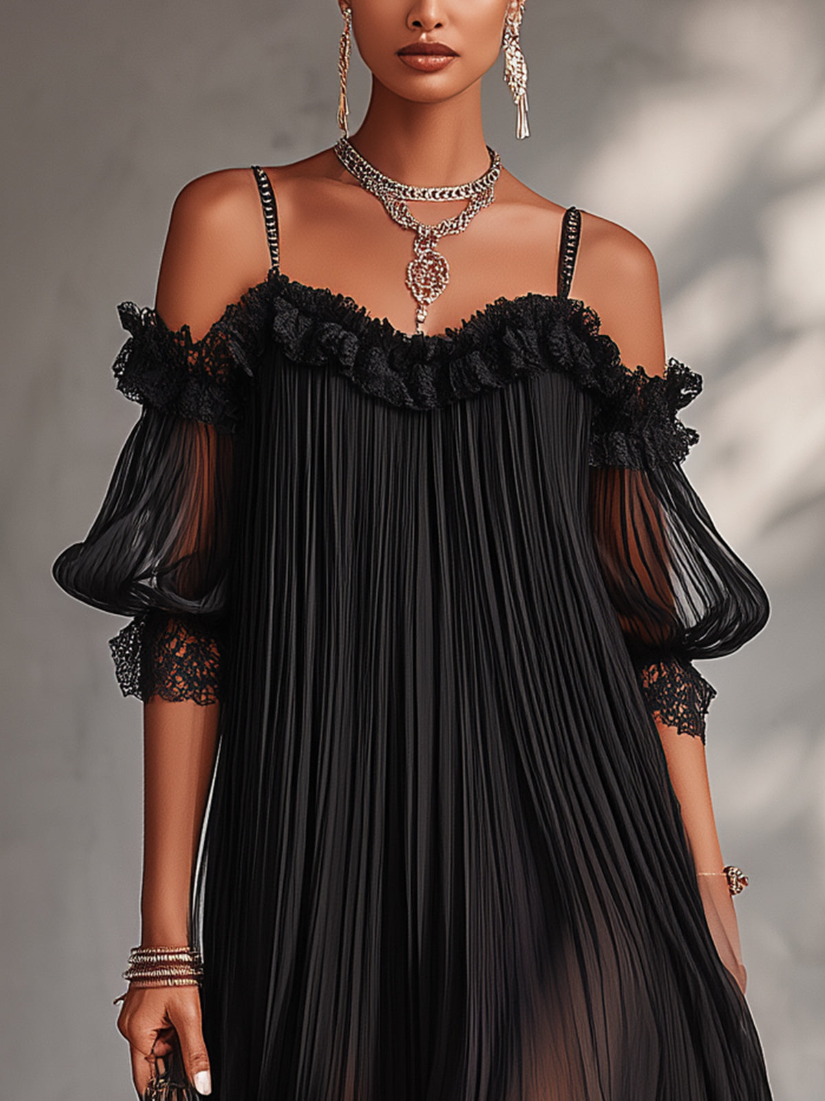 Camille | Vestido Gasa Negra Encaje