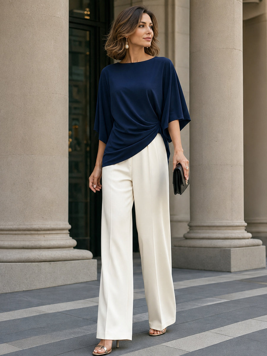 Gabriella | Conjunto Blusa Drapeada y Pantalón Amplio