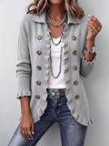 Teodora – Chaqueta Punto Canalé Gris Jaspeado con Volantes