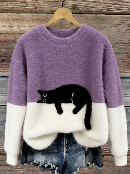 Cristina | Pull Oversize Élégant Imprimé Chat