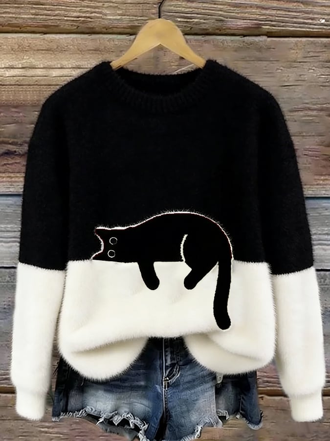 Cristina | Pull Oversize Élégant Imprimé Chat