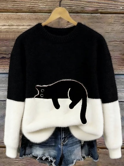 Cristina | Pull Oversize Élégant Imprimé Chat