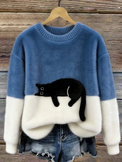 Cristina | Pull Oversize Élégant Imprimé Chat