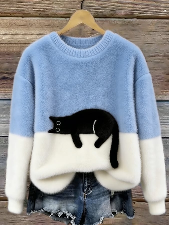 Cristina | Pull Oversize Élégant Imprimé Chat