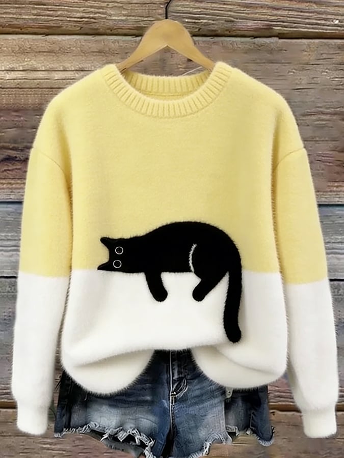 Cristina | Pull Oversize Élégant Imprimé Chat