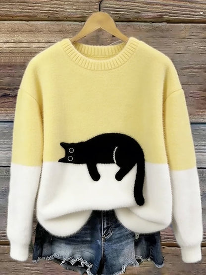 Cristina | Pull Oversize Élégant Imprimé Chat