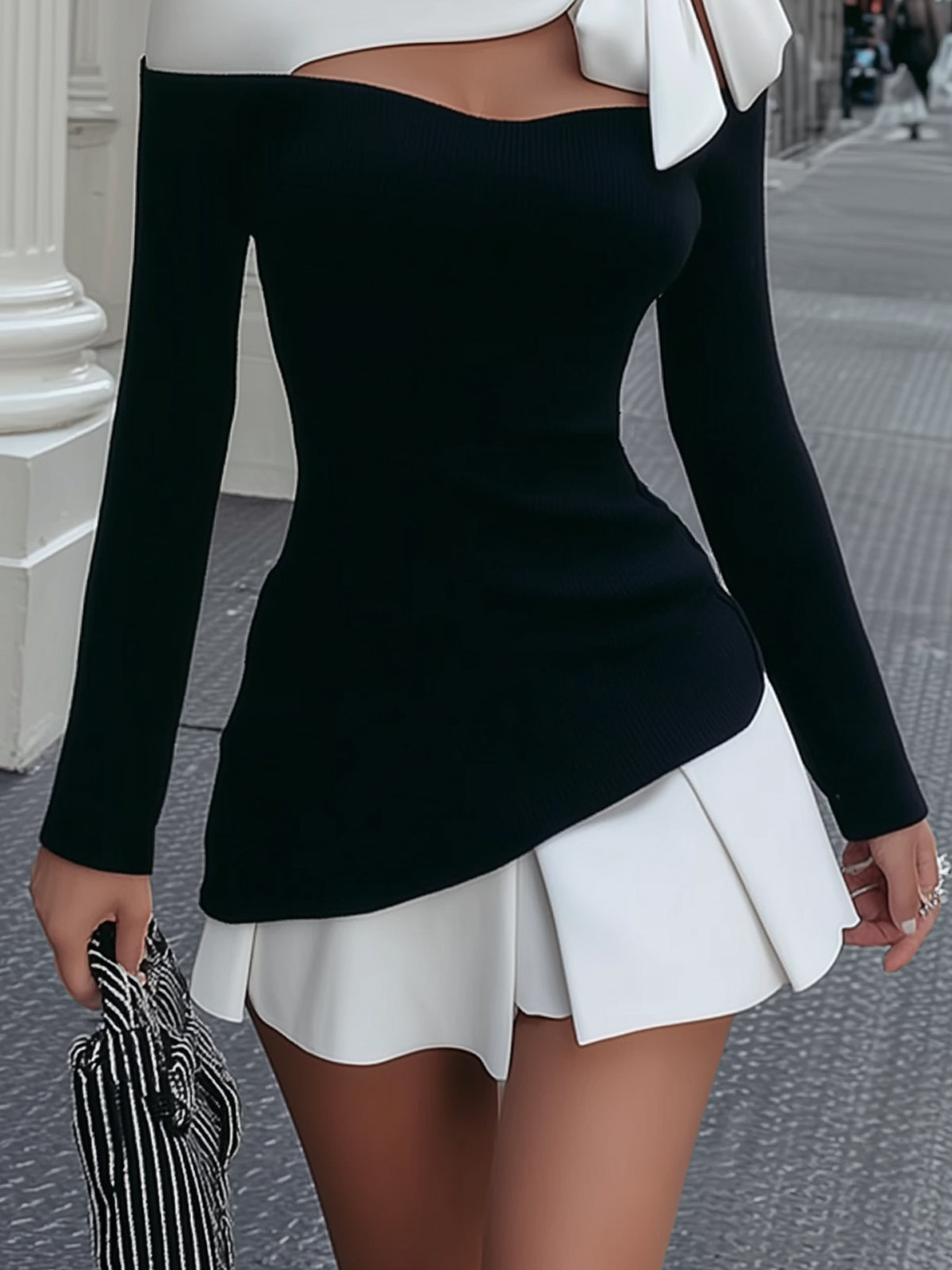 Faustine | Vestido Blanco Negro Lazo