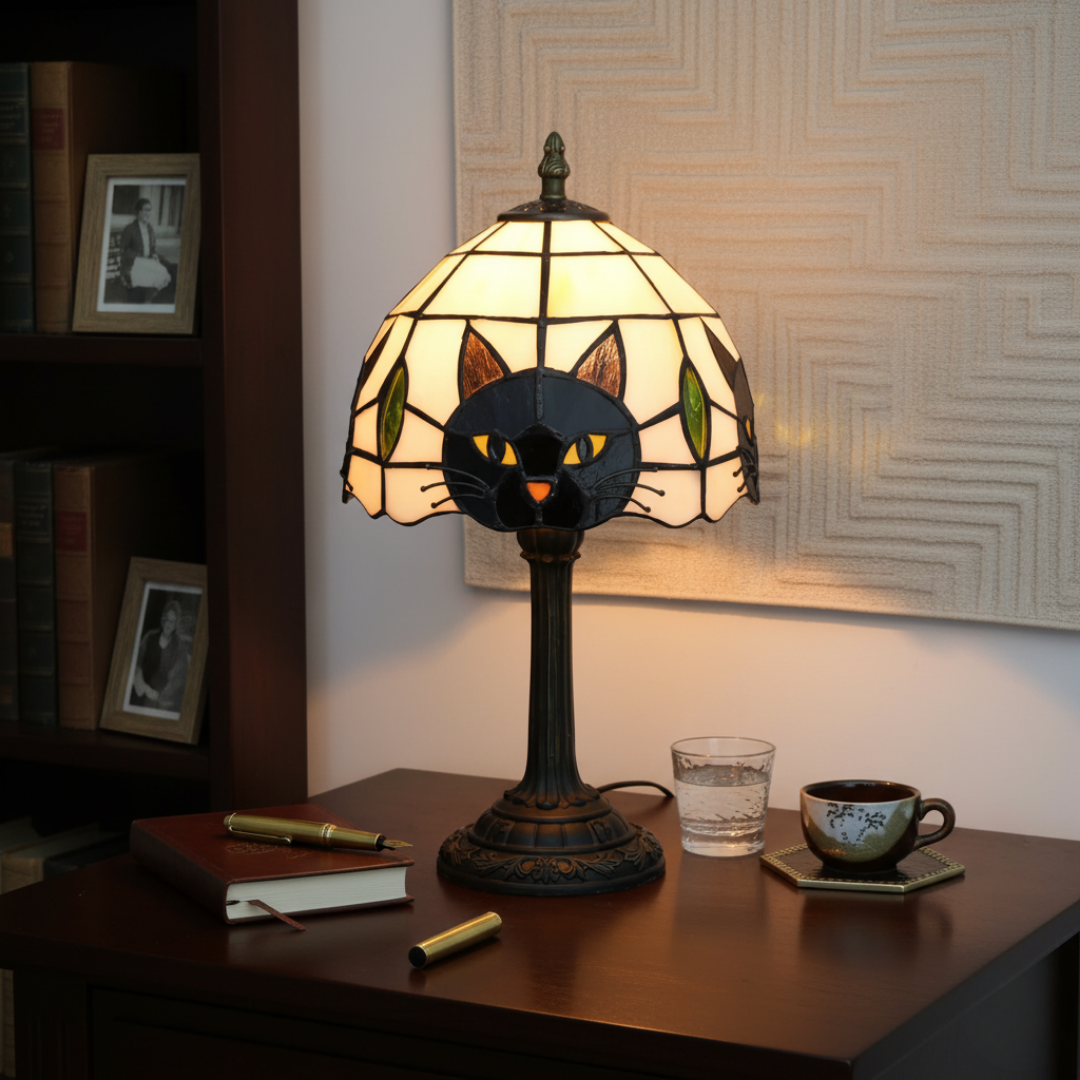 Chat Noir | Lámpara Vitral Decorativa Gato Negro