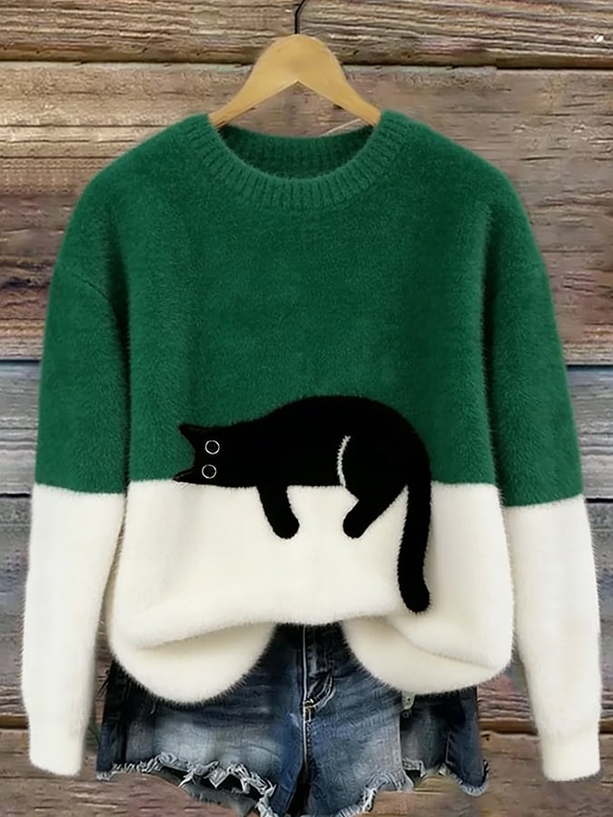Cristina | Pull Oversize Élégant Imprimé Chat