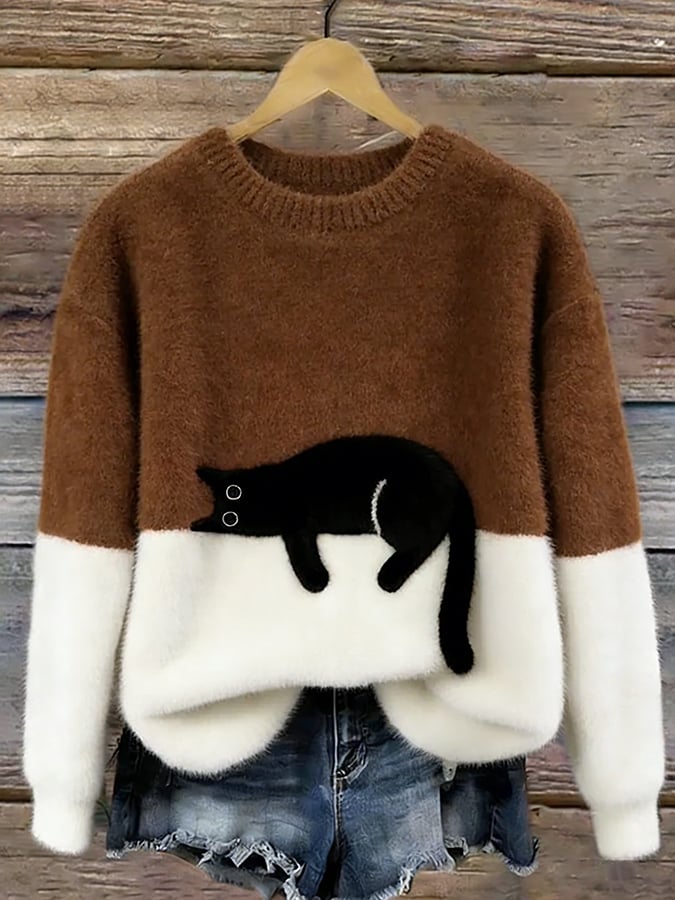 Cristina | Pull Oversize Élégant Imprimé Chat
