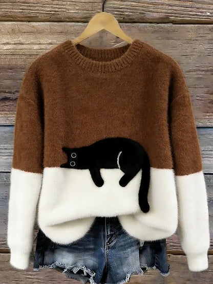 Cristina | Pull Oversize Élégant Imprimé Chat