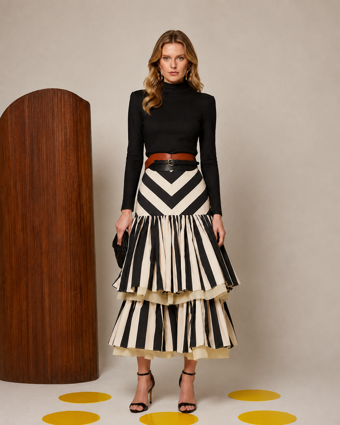 Valmare – Falda Midi a Rayas Contrastadas