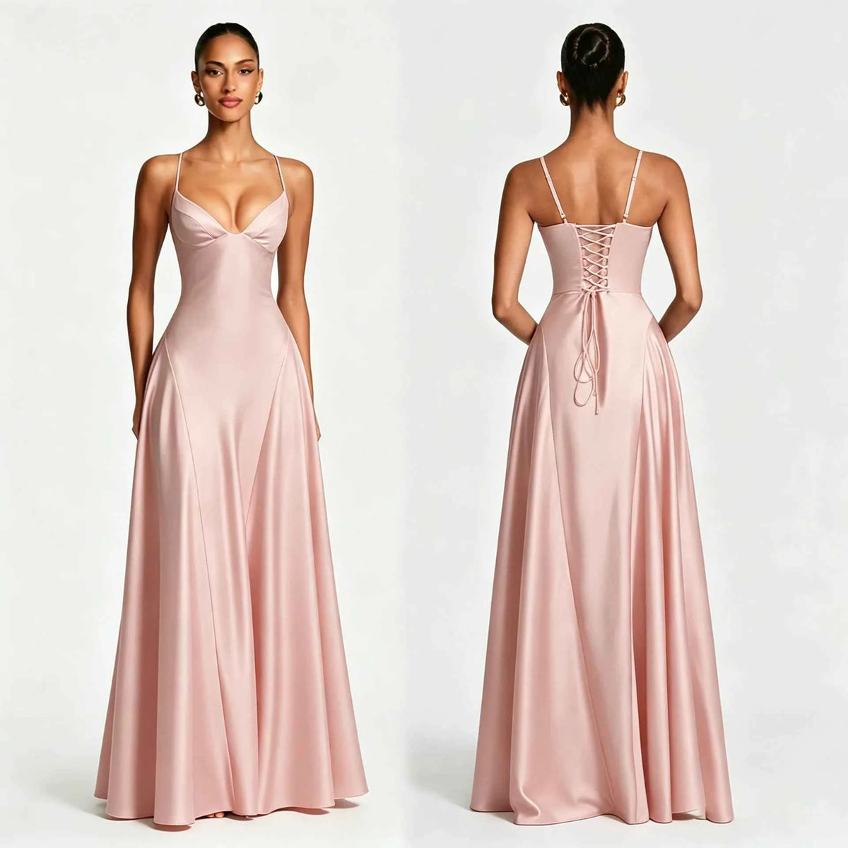 Celeste | Vestido Largo Satén Espalda Descubierta
