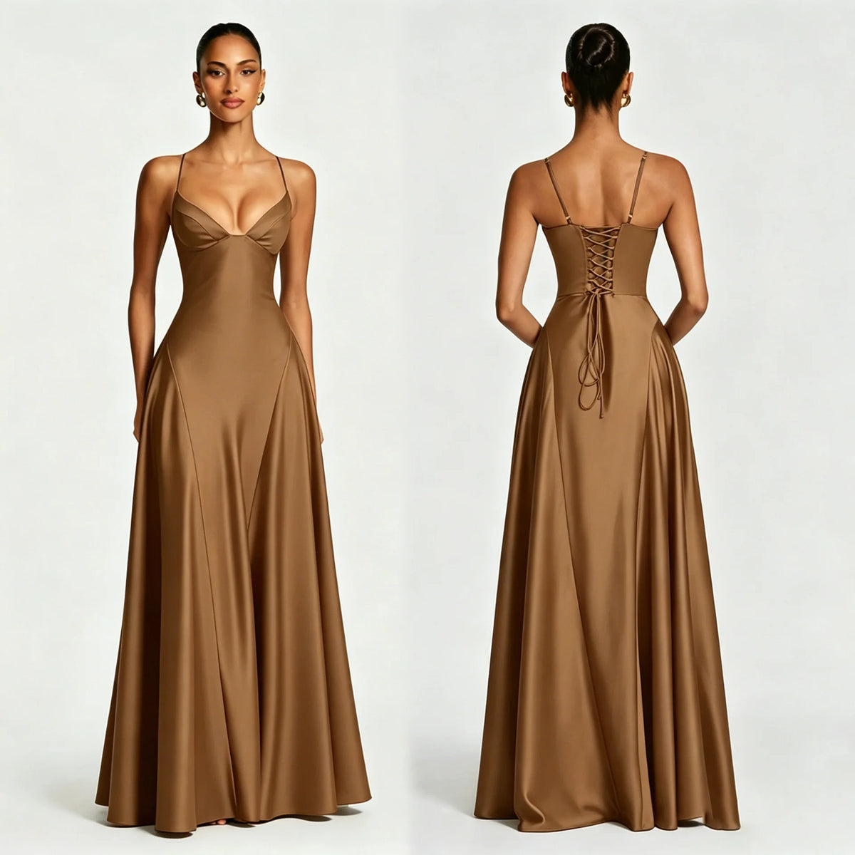 Celeste | Vestido Largo Satén Espalda Descubierta