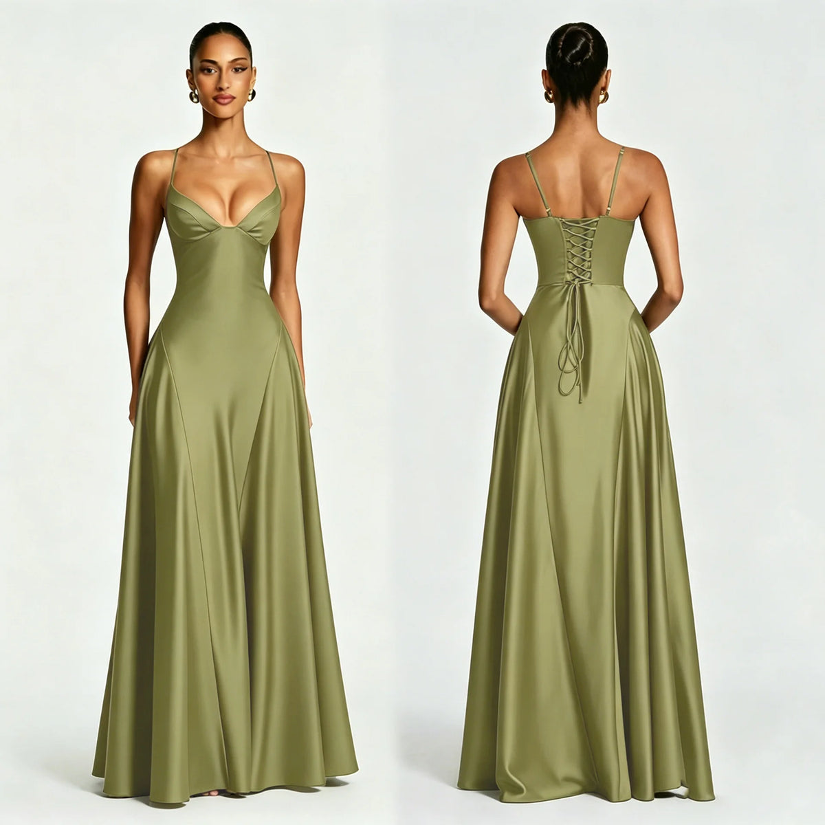 Celeste | Vestido Largo Satén Espalda Descubierta