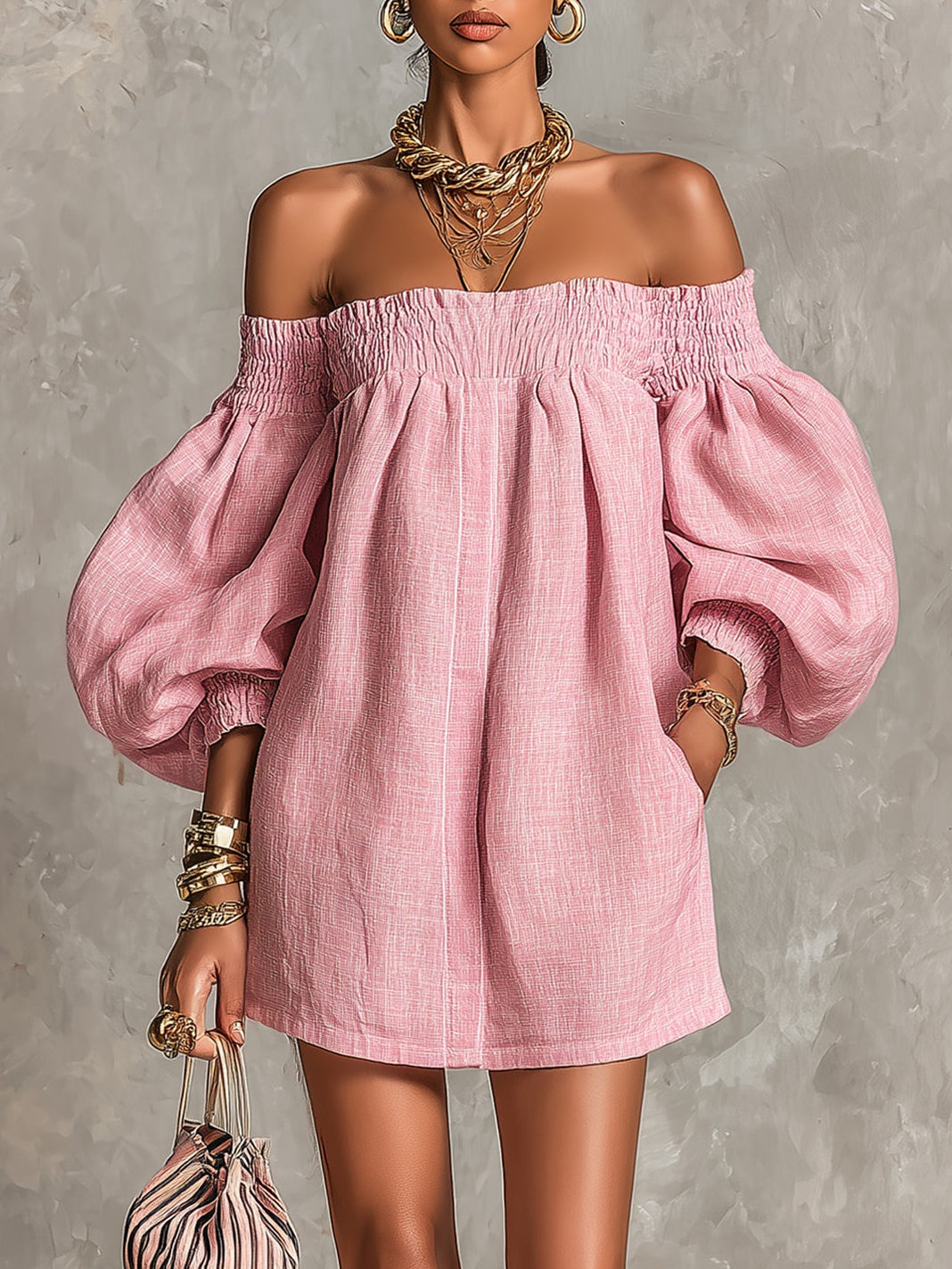 Violette – Vestido Trapecio Rosa Mangas Farol