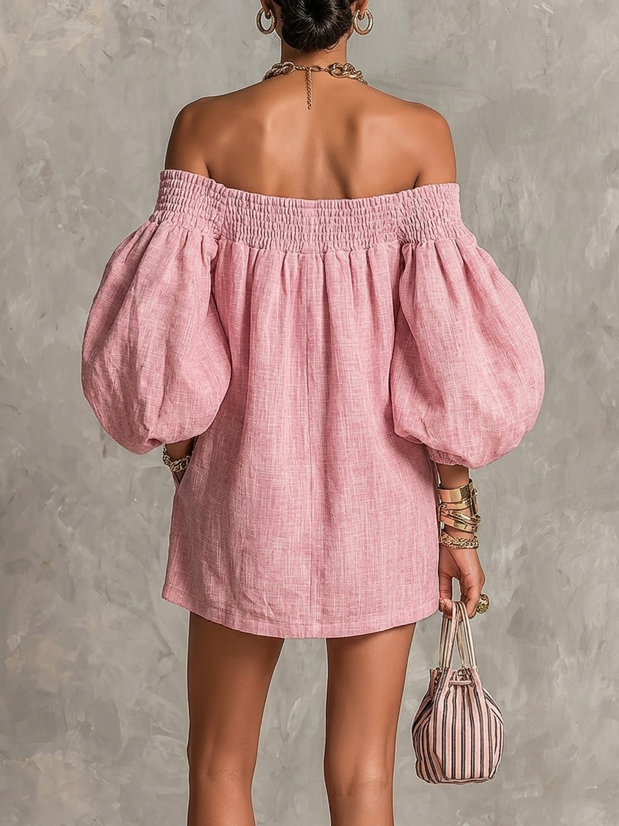 Violette | Vestido Trapecio Rosa Mangas Farol