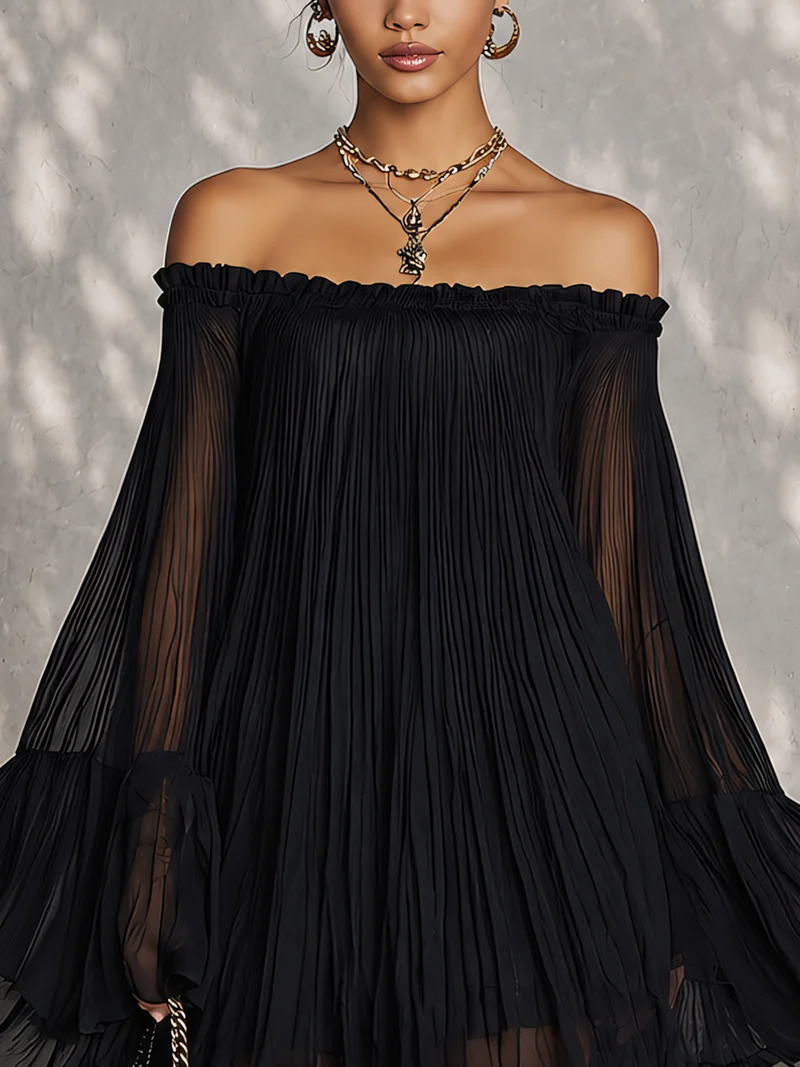 Océane | Vestido Negro Mangas Campana