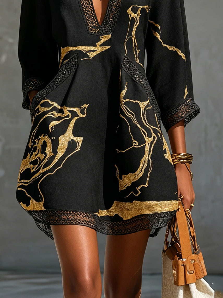 Léonie | Vestido Encaje Negro Motivos Dorados