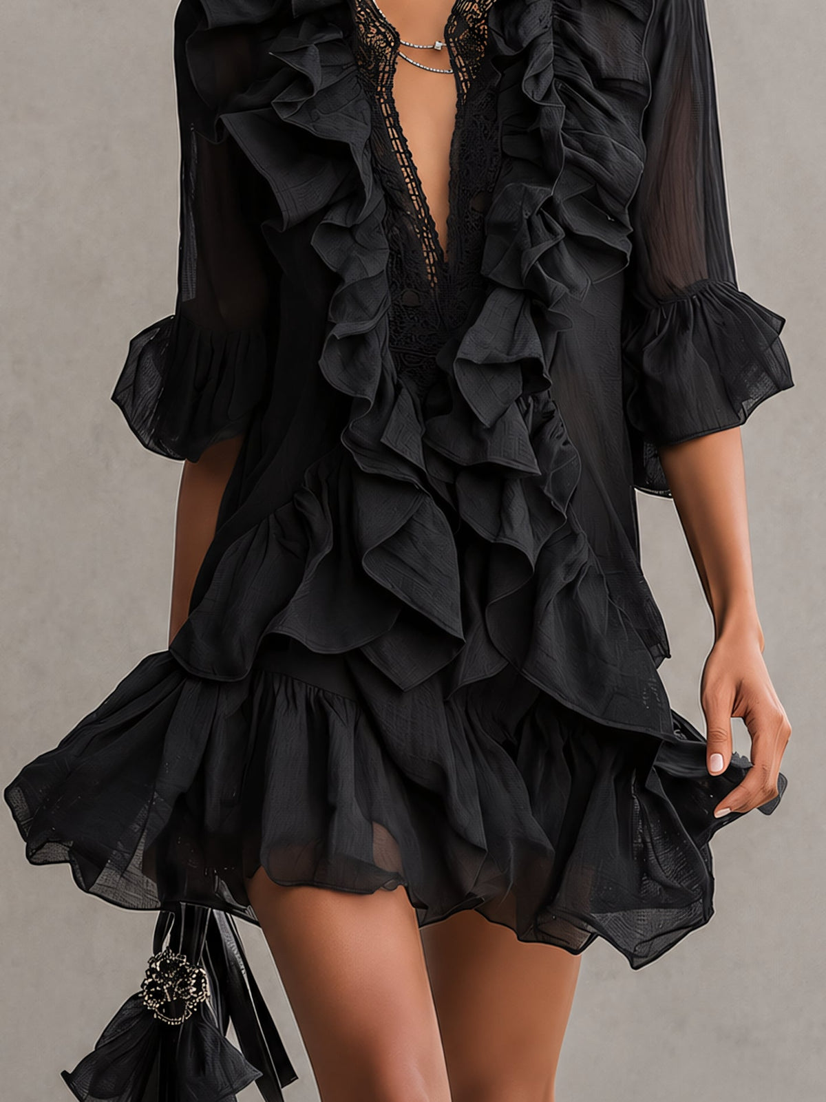 Anaïs | Vestido Gasa Negra Volantes