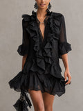 Anaïs – Vestido Gasa Negra Volantes