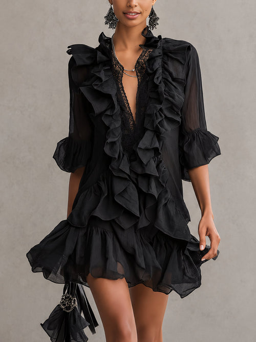 Anaïs – Vestido Gasa Negra Volantes