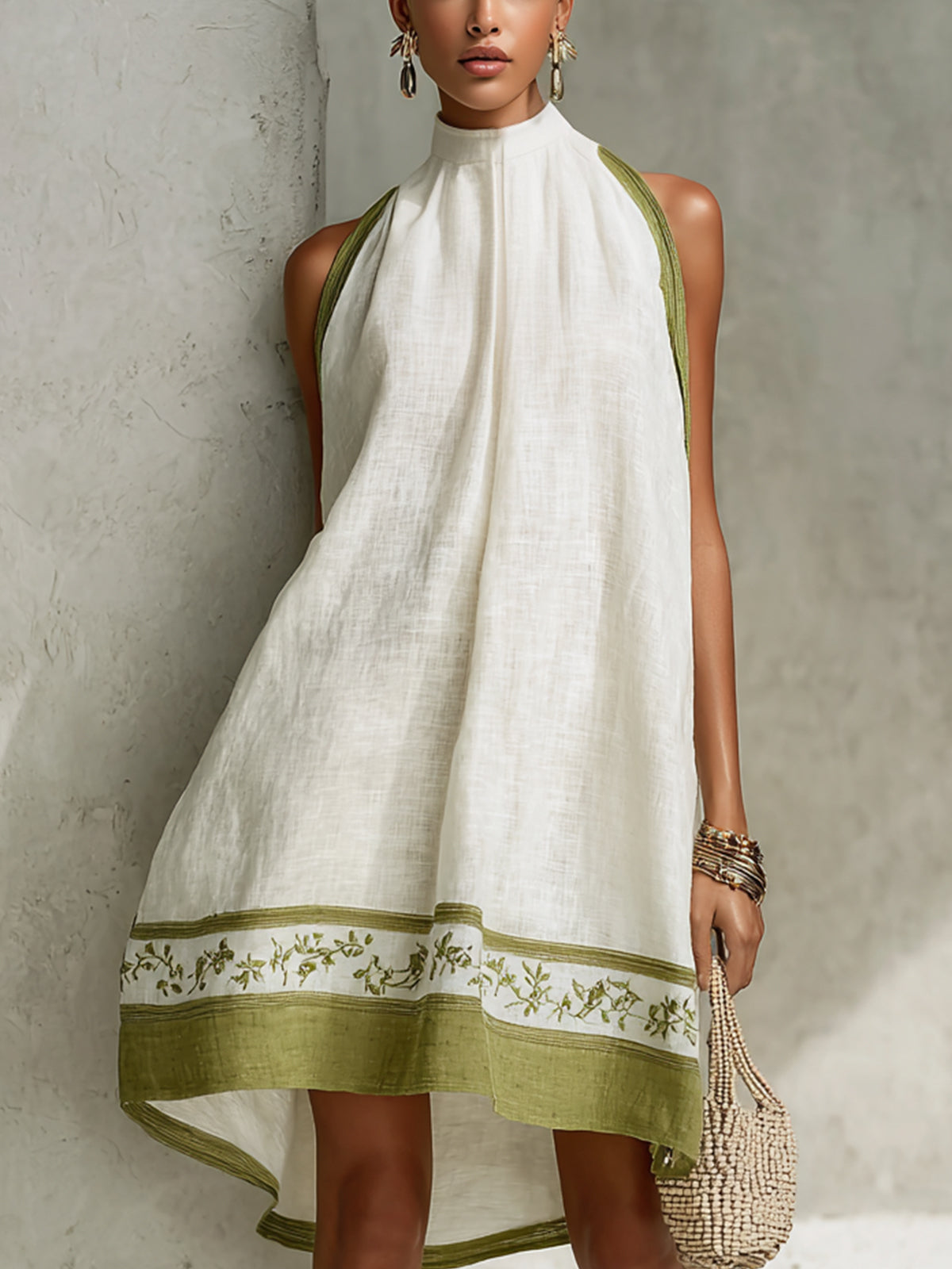 Agathe – Vestido Trapecio Floral Verde Oliva