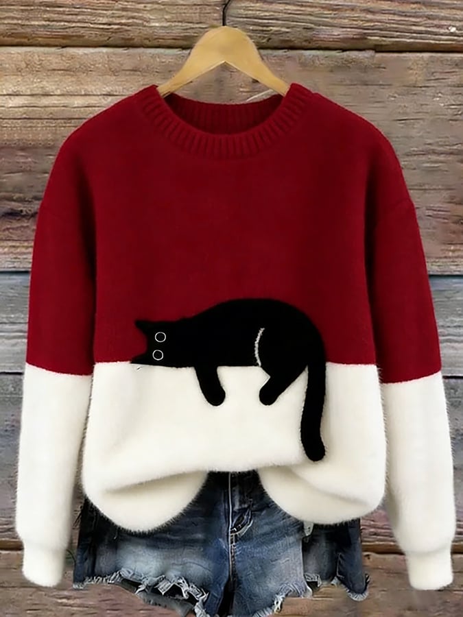 Cristina | Pull Oversize Élégant Imprimé Chat