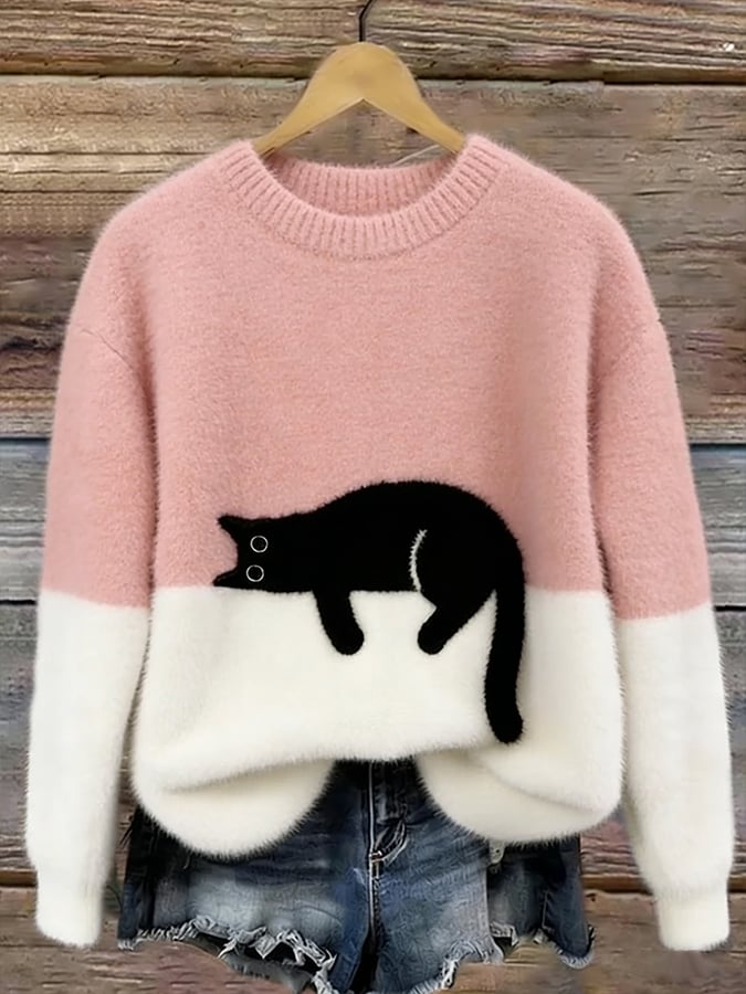 Cristina | Pull Oversize Élégant Imprimé Chat