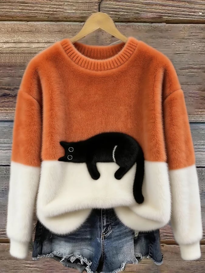 Cristina | Pull Oversize Élégant Imprimé Chat