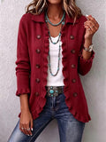 Marta – Chaqueta Punto Canalé Rojo Rubí con Volantes