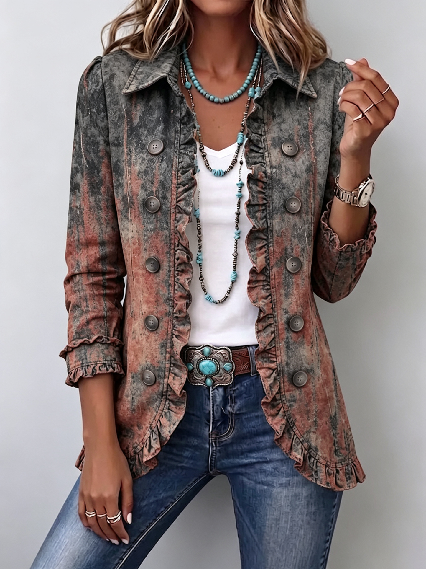 Flavia | Veste Vintage Dégradée Texturée à Volants