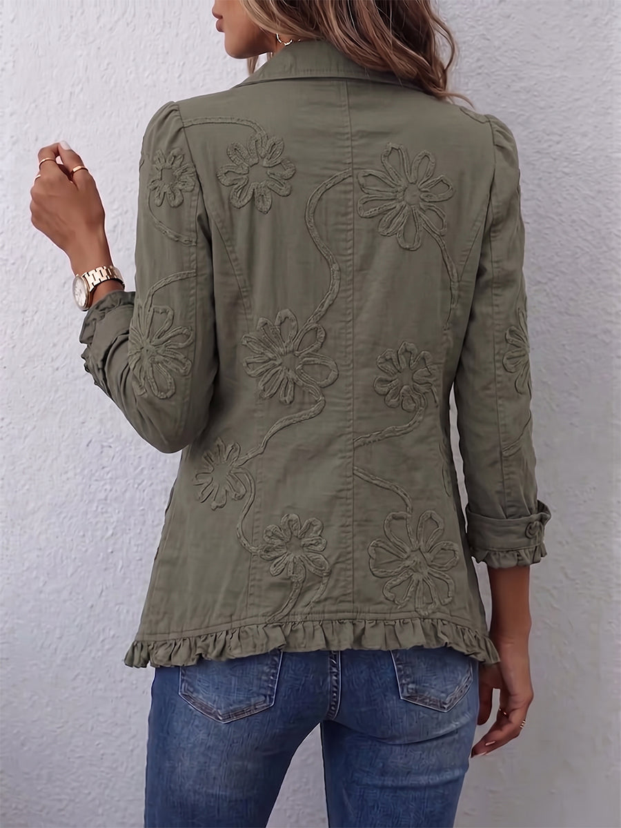 Alessandra | Veste Boho-Chic Brodée Fleurs à Finitions Froncées