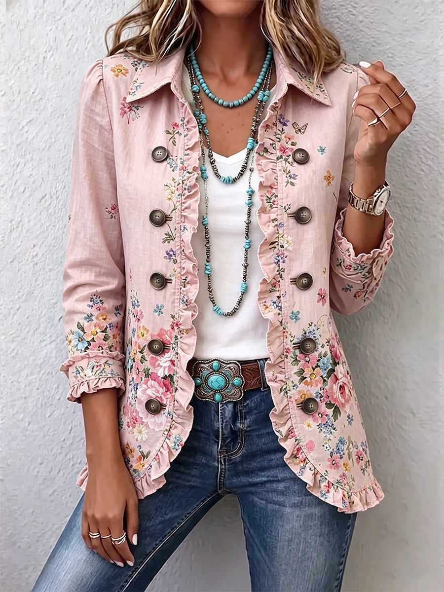 Martina | Veste Florale à Volants et Boutons