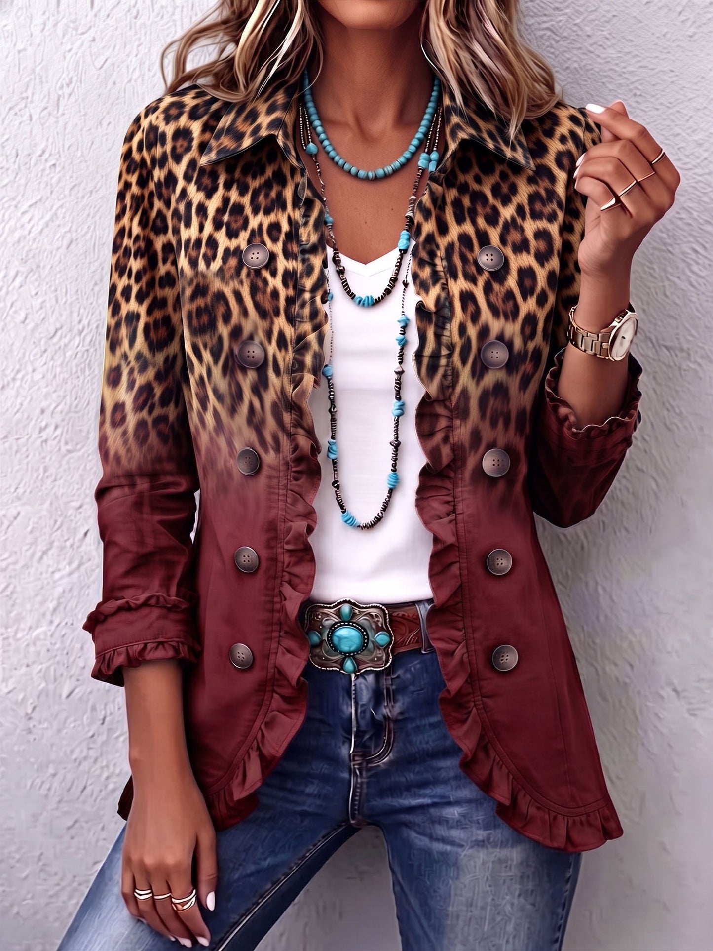 Livia | Blazer Léopard Ombré à Volants